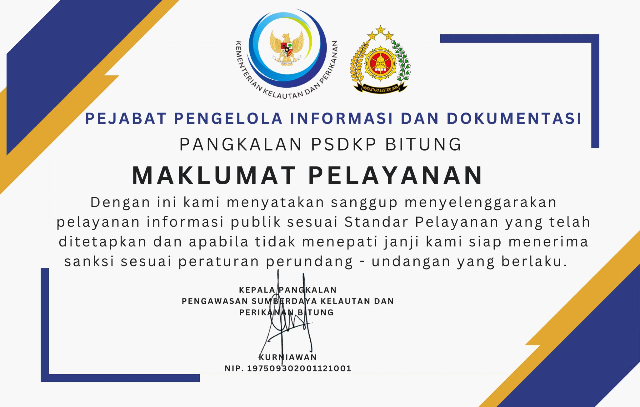 Maklumat Pelayanan Pangkalan PSDKP Bitung